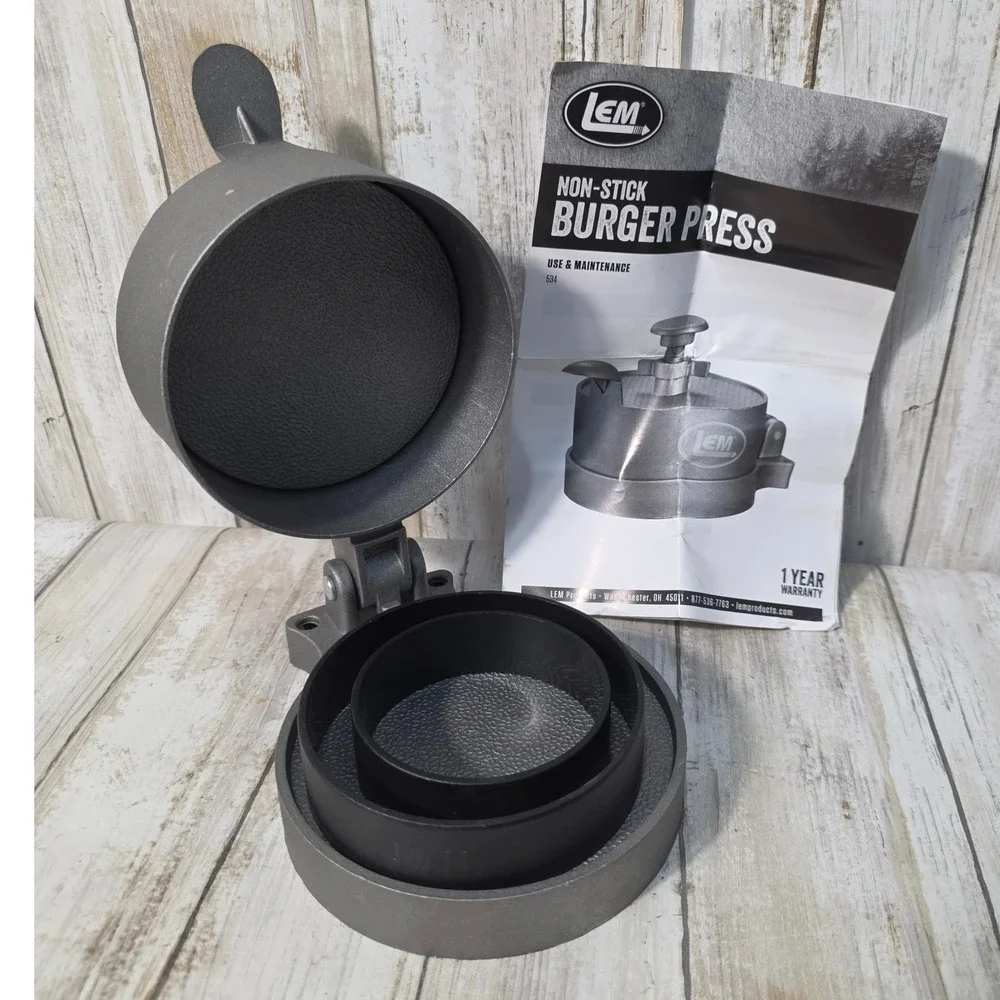 LEM Non-Stick Burger Press 534 Adjustable Cast Aluminum Patty Maker Gray Sliders